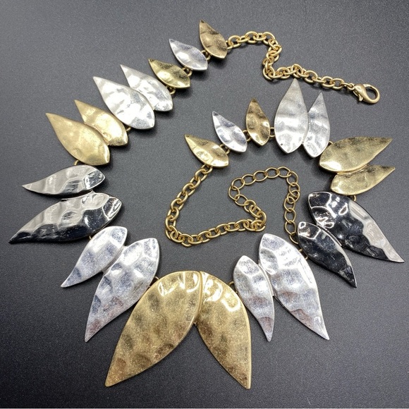 Mixed Metals Textured Teardrop Shaped Statement Necklace - Picture 6 of 8